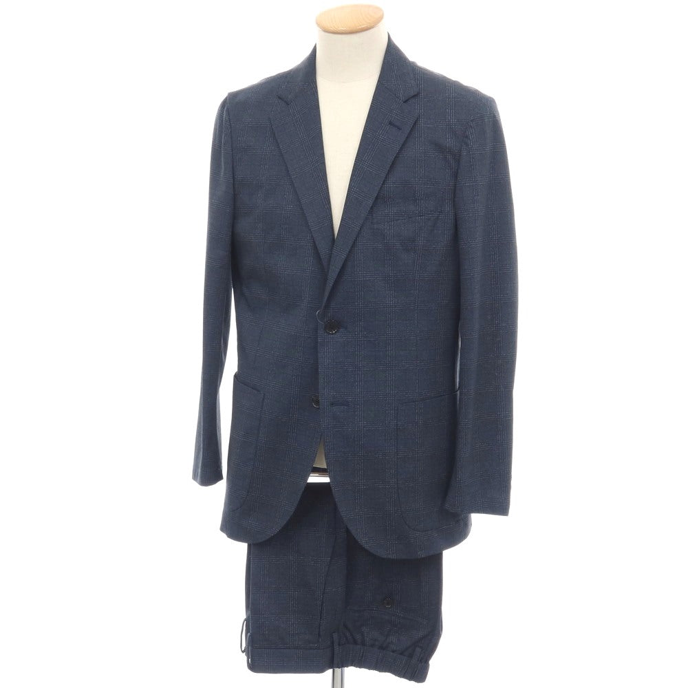 【中古】マッキントッシュフィロソフィー MACKINTOSH PHILOSOPHY ポリエステル ジャージー メッシュ チェック プリント セットアップ スモークブルー【サイズ42R/40】【 状態ランクA 】【 メンズ 】