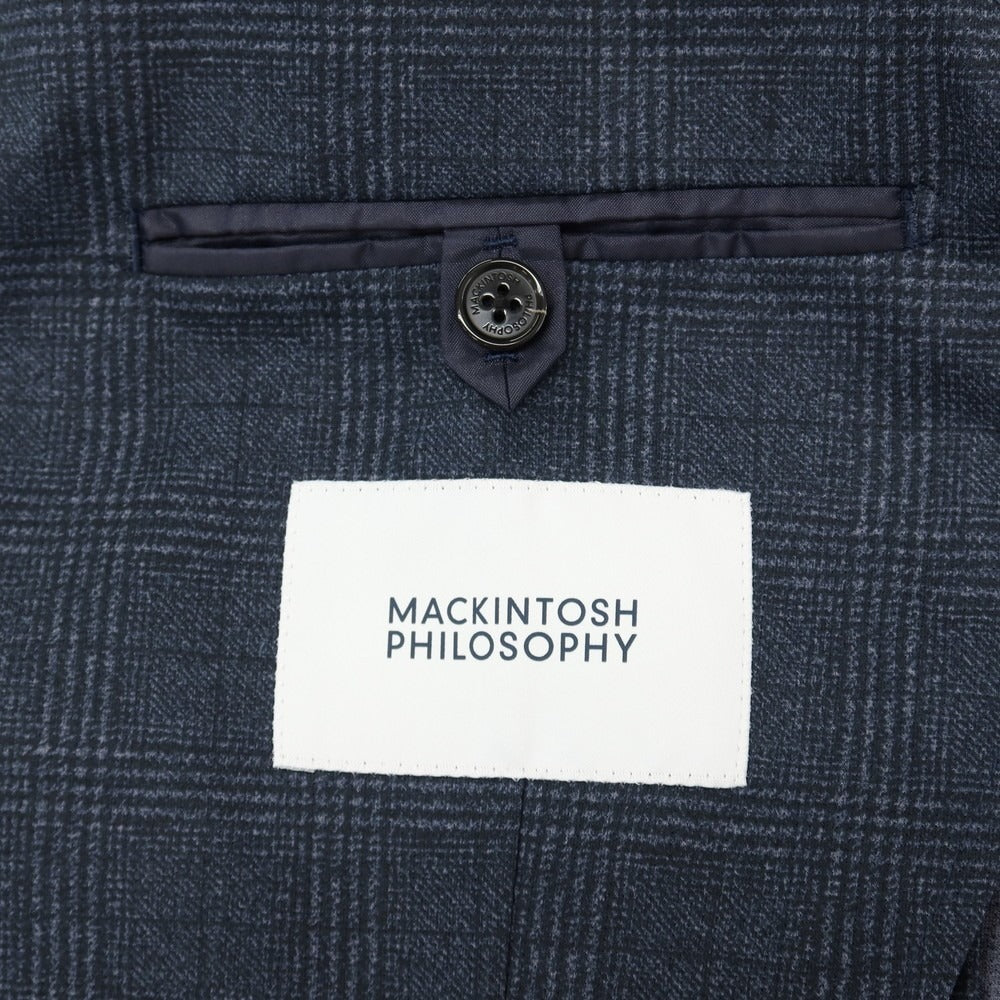 【中古】マッキントッシュフィロソフィー MACKINTOSH PHILOSOPHY ポリエステル ジャージー メッシュ チェック プリント セットアップ スモークブルー【サイズ42R/40】【 状態ランクA 】【 メンズ 】
