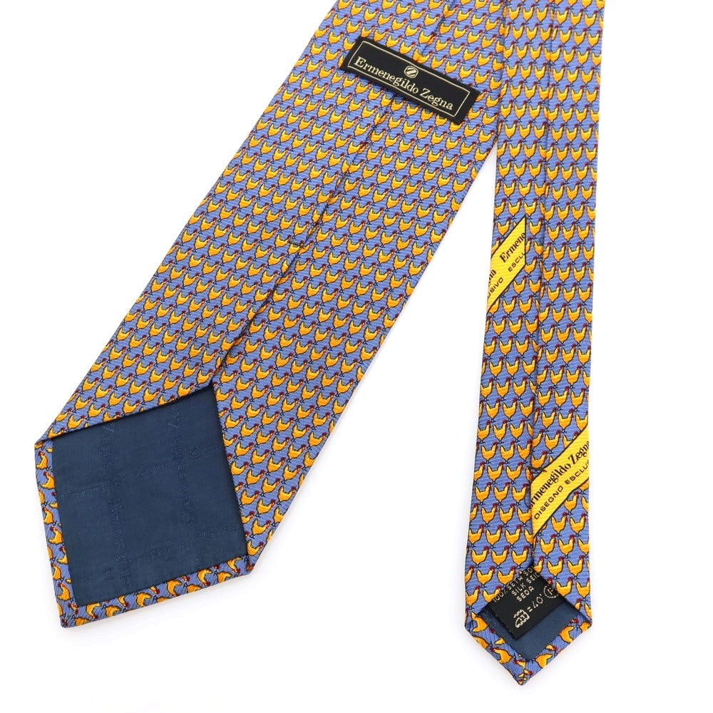 【中古】エルメネジルドゼニア Ermenegildo Zegna シルク プリント ニワトリ柄ネクタイ ブルー系【 状態ランクB 】【 メンズ 】