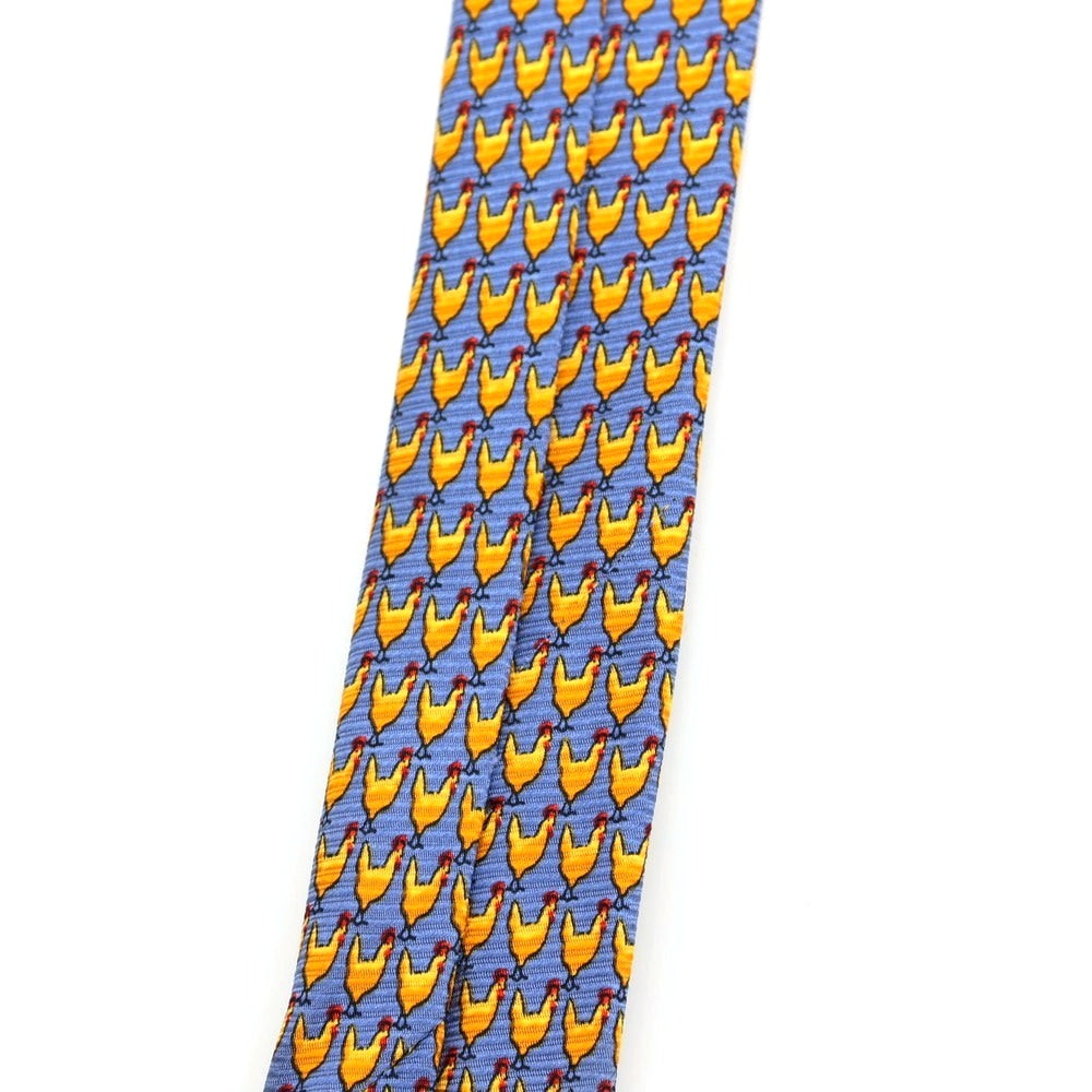 【中古】エルメネジルドゼニア Ermenegildo Zegna シルク プリント ニワトリ柄ネクタイ ブルー系【 状態ランクB 】【 メンズ 】