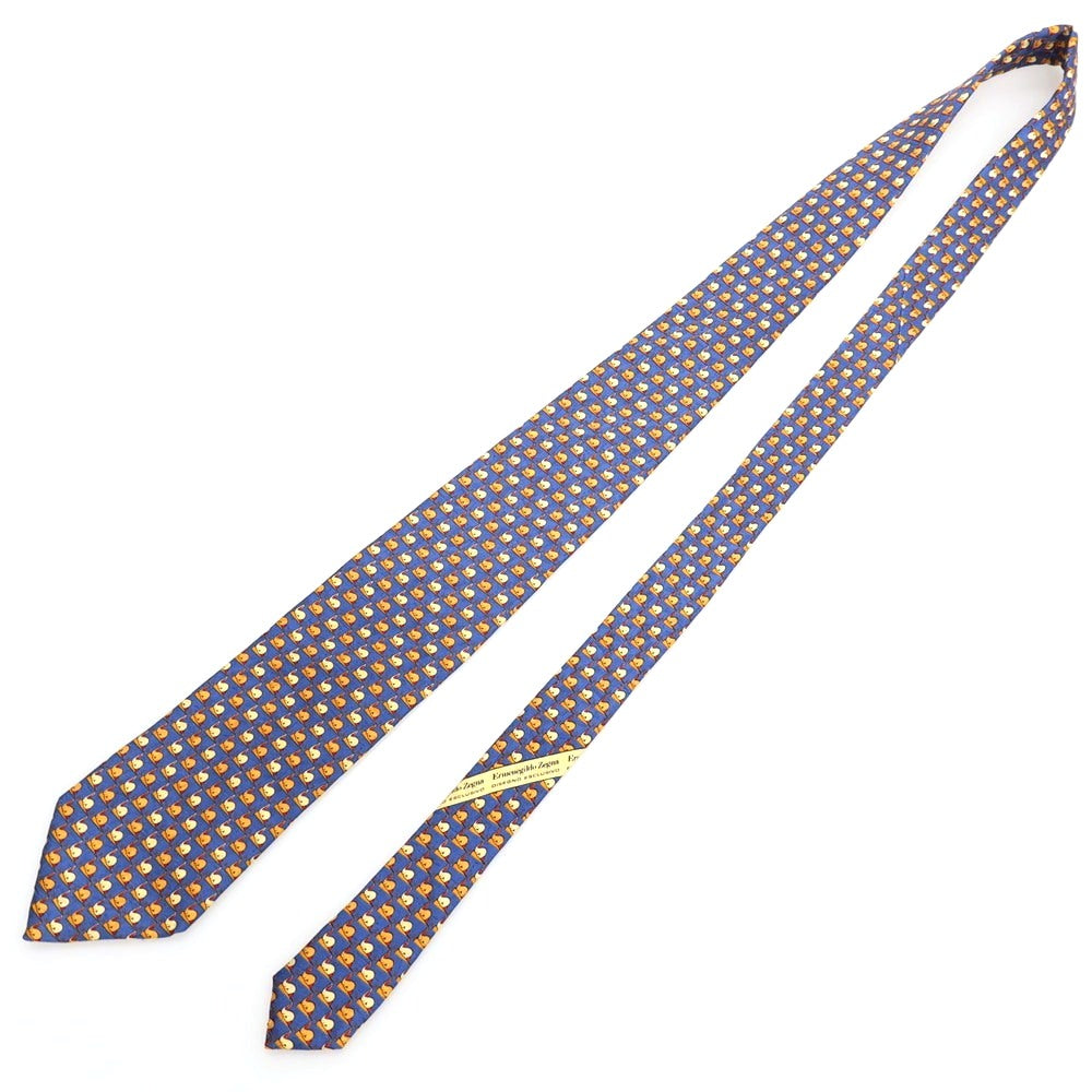 【中古】エルメネジルドゼニア Ermenegildo Zegna シルク プリント ラビット×キャロット柄ネクタイ ネイビー系【 状態ランクB 】【 メンズ 】