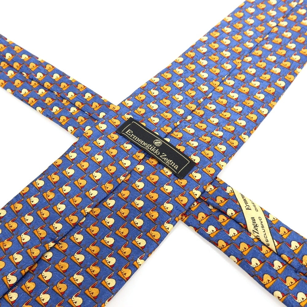 【中古】エルメネジルドゼニア Ermenegildo Zegna シルク プリント ラビット×キャロット柄ネクタイ ネイビー系【 状態ランクB 】【 メンズ 】