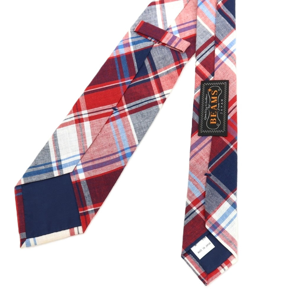 【中古】ビームスプラス BEAMS PLUS コットンリネン チェック柄ネクタイ レッドxネイビー【 状態ランクB 】【 メンズ 】