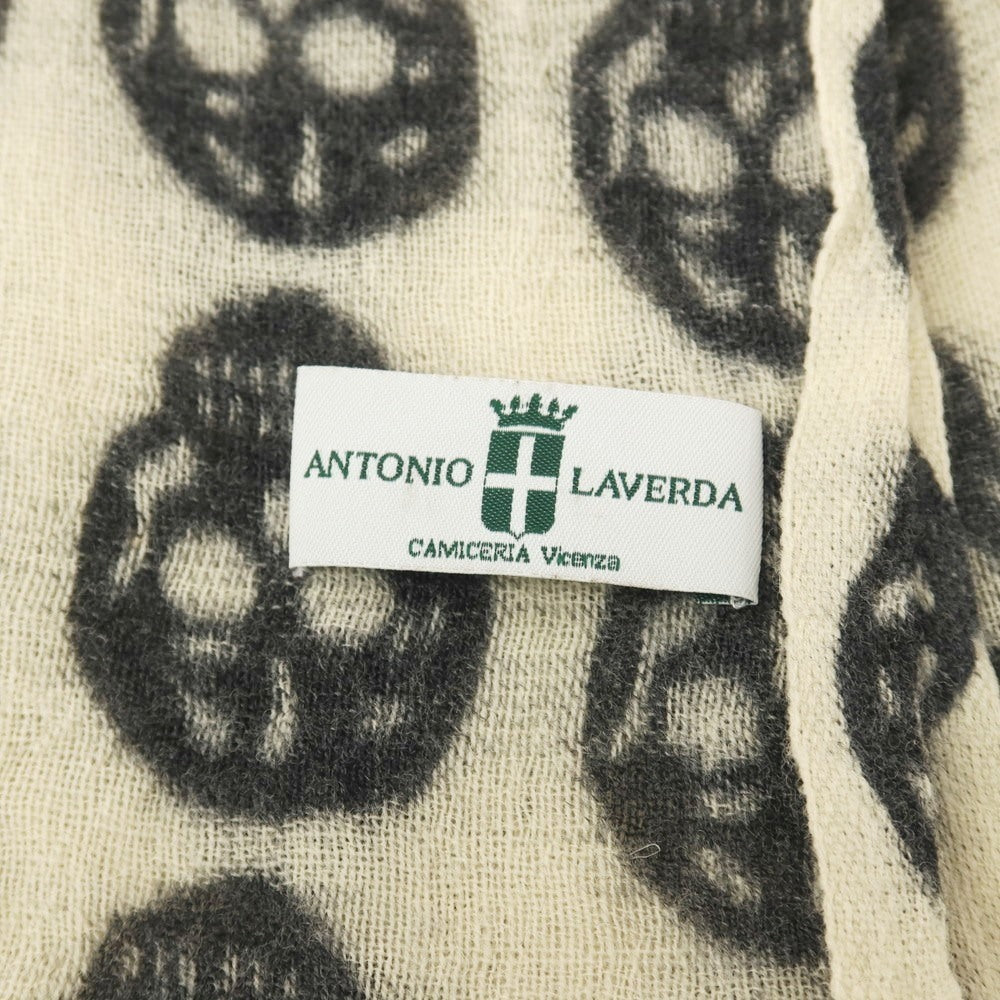 【中古】アントニオ ラベルダ ANTONIO LAVERDA ウール系 スカル柄 ストール ライトイエローベージュxブラック【 状態ランクB 】【 メンズ 】