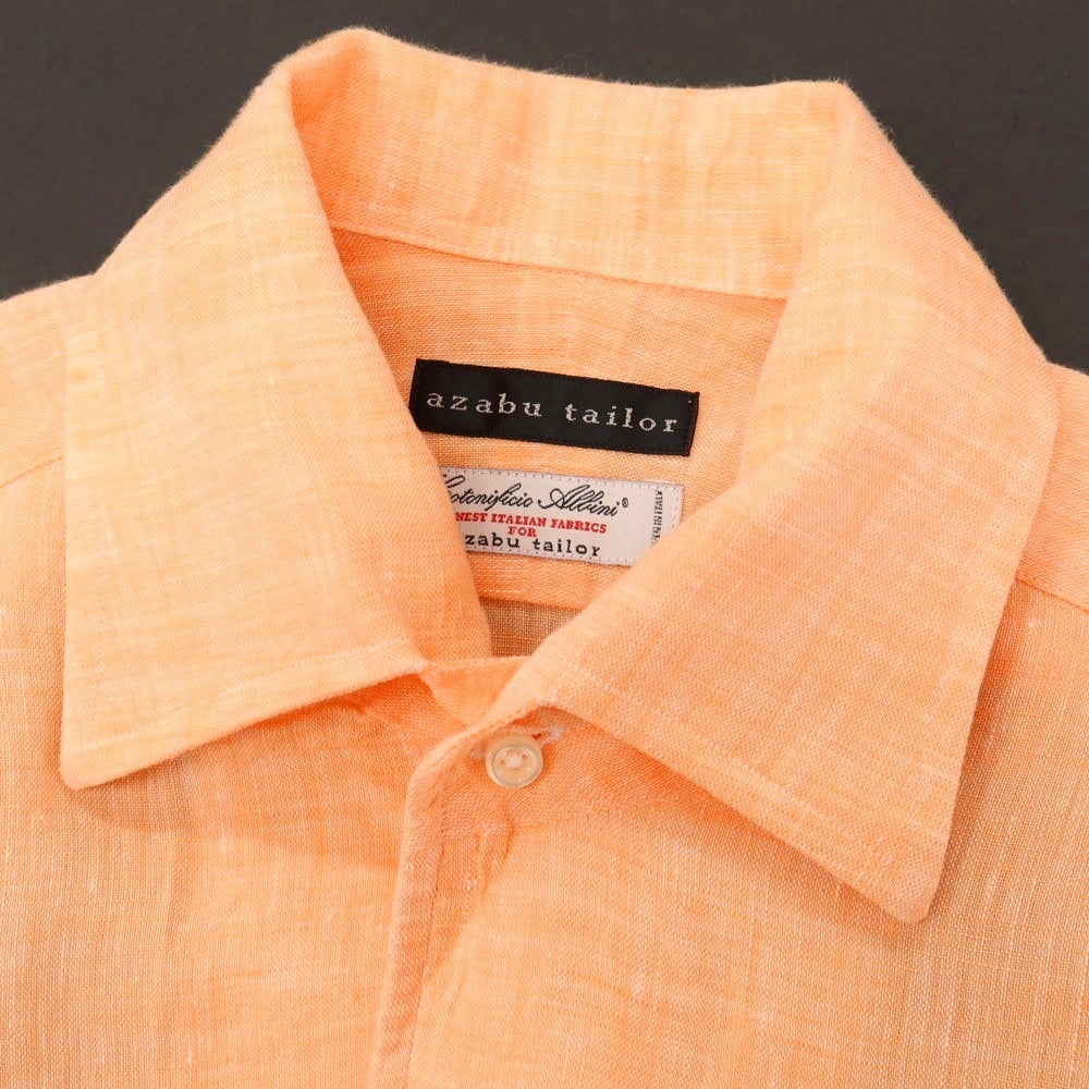 【中古】アザブテーラー azabu tailor リネン ワンピースカラー カジュアルシャツ オレンジ【サイズ表記なし(S位)】【 状態ランクB 】【 メンズ 】