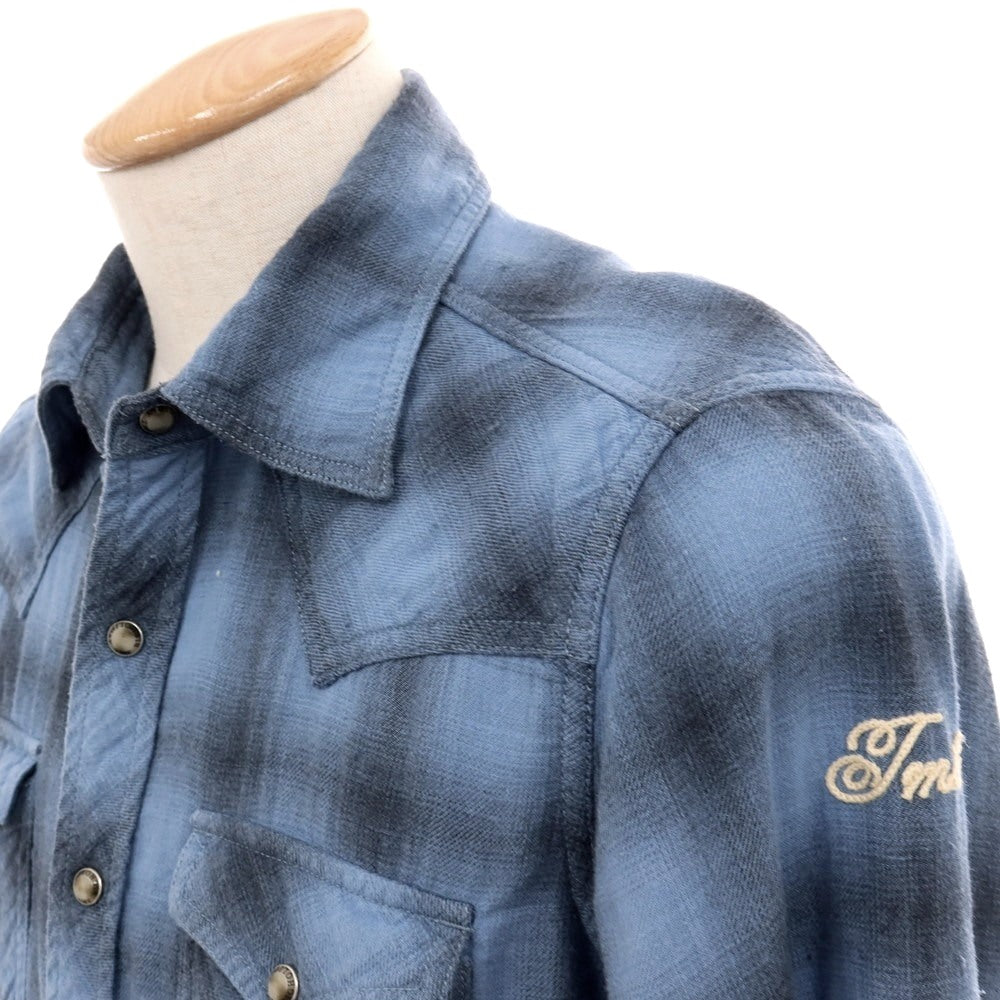 【中古】ティーエムティー T.M.T ダブルガーゼ オンブレチェック ウエスタンシャツ ブルーxブラック【サイズS】【 状態ランクC 】【 メンズ 】