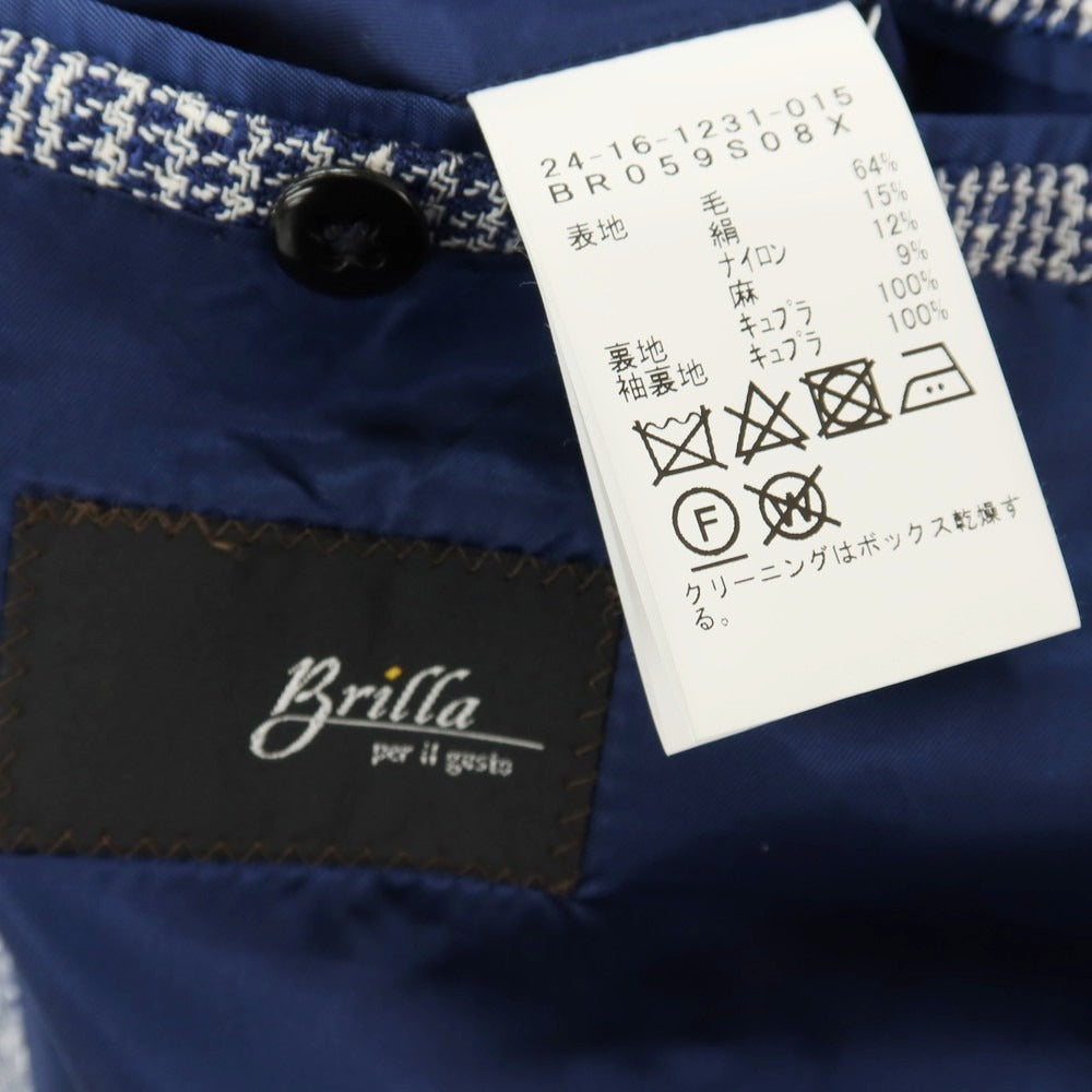 【中古】ブリッラ ペル イル グスト Brilla per il gusto ウールシルクナイロンリネン チェック 3B テーラードジャケット ネイビーxホワイト【サイズ46】【 状態ランクB 】【 メンズ 】