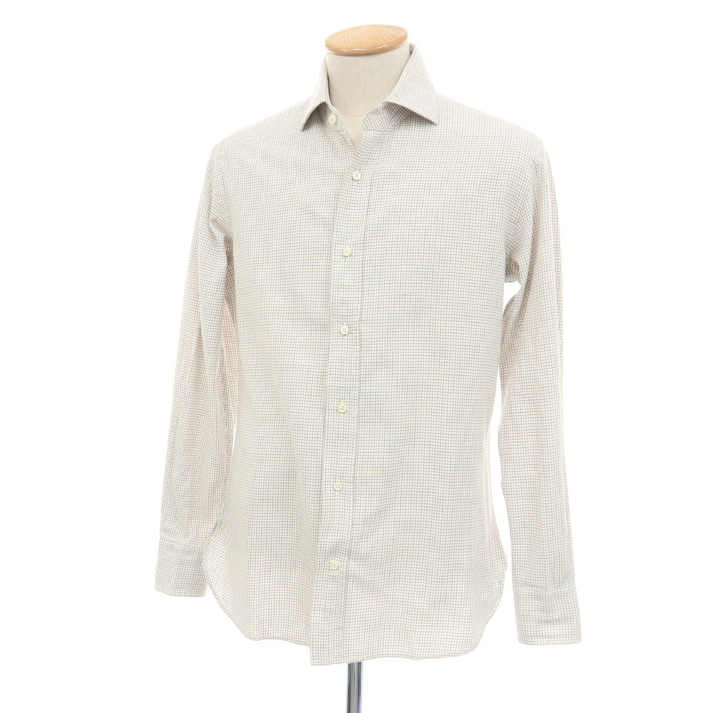 【中古】ビームスエフ BEAMS F コットン チェック セミワイドカラー ドレスシャツ ホワイトxベージュ【サイズ38】【 状態ランクC 】【 メンズ 】