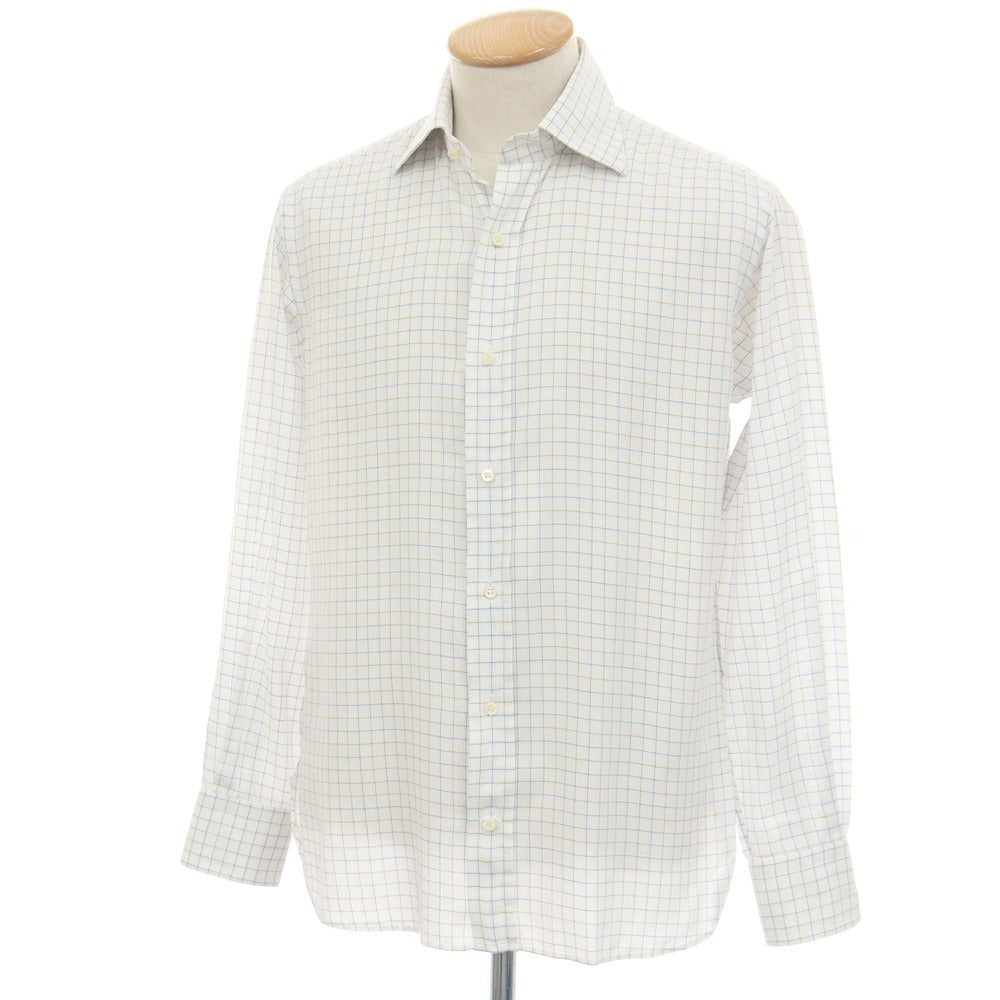 【中古】ビームスエフ BEAMS F コットン チェック セミワイドカラー ドレスシャツ ホワイトxブルー【サイズ38】【 状態ランクC 】【 メンズ 】