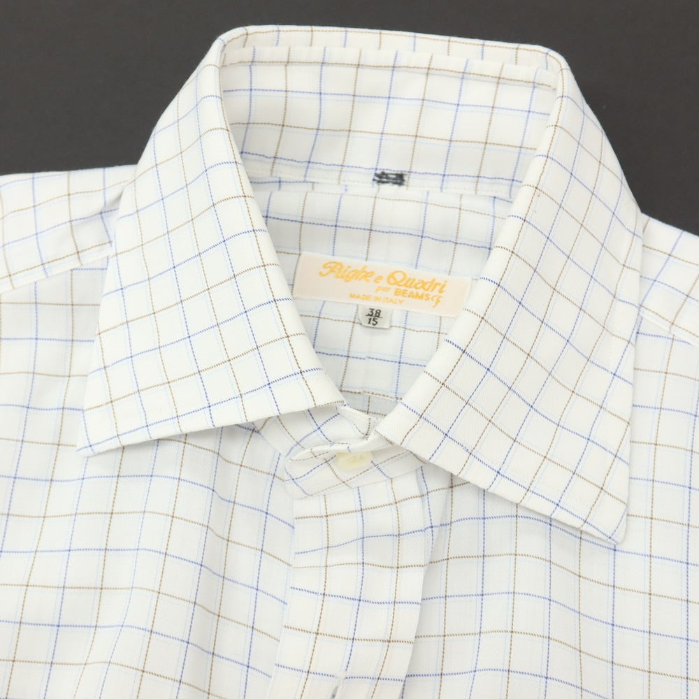 【中古】ビームスエフ BEAMS F コットン チェック セミワイドカラー ドレスシャツ ホワイトxブルー【サイズ38】【 状態ランクC 】【 メンズ 】