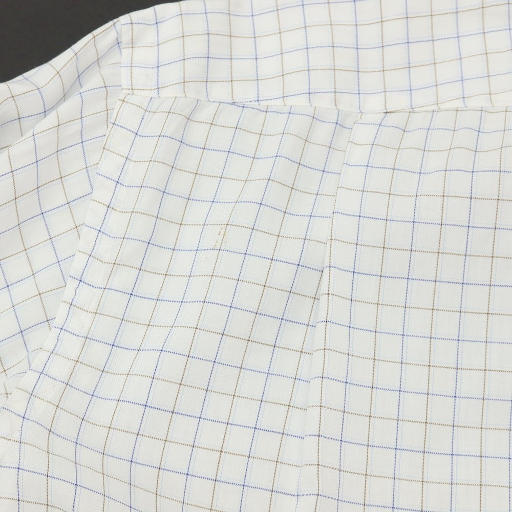 【中古】ビームスエフ BEAMS F コットン チェック セミワイドカラー ドレスシャツ ホワイトxブルー【サイズ38】【 状態ランクC 】【 メンズ 】