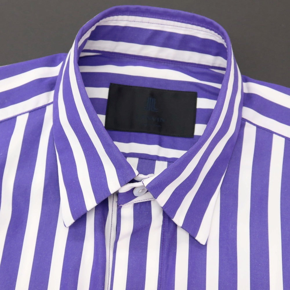 【中古】ランバンコレクション LANVIN COLLECTION コットン ストライプ レギュラーカラー カジュアルシャツ パープルxホワイト【サイズ46】【 状態ランクB 】【 メンズ 】