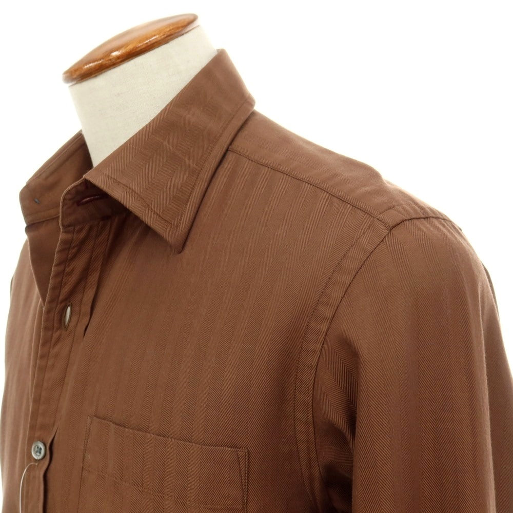 【中古】ポールスミスコレクション PAUL SMITH COLLECTION コットン ヘリンボーン レギュラーカラー カジュアルシャツ ブラウン【サイズM】【 状態ランクB 】【 メンズ 】