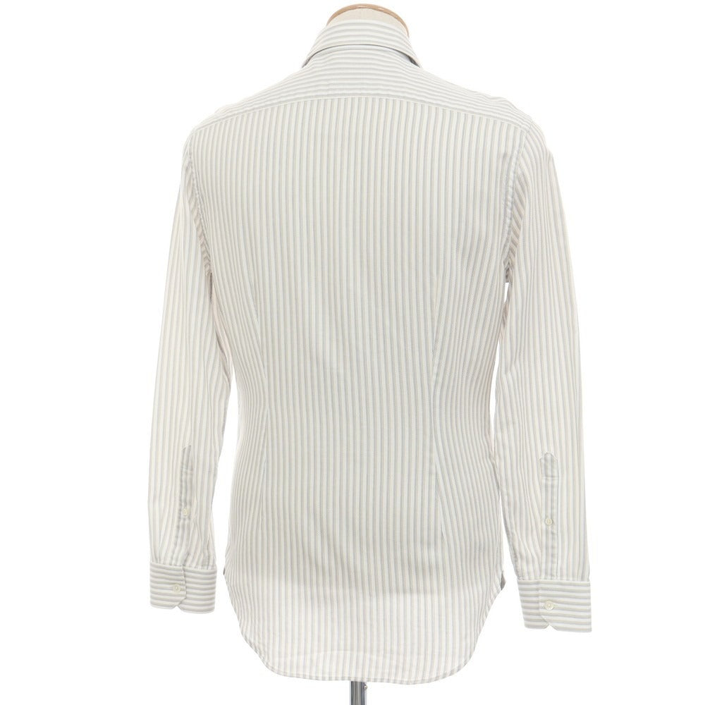 【中古】コルネリアーニ CORNELIANI コットン ストライプ ホリゾンタルカラー ドレスシャツ ホワイトxベージュ【サイズ38】【 状態ランクB 】【 メンズ 】
