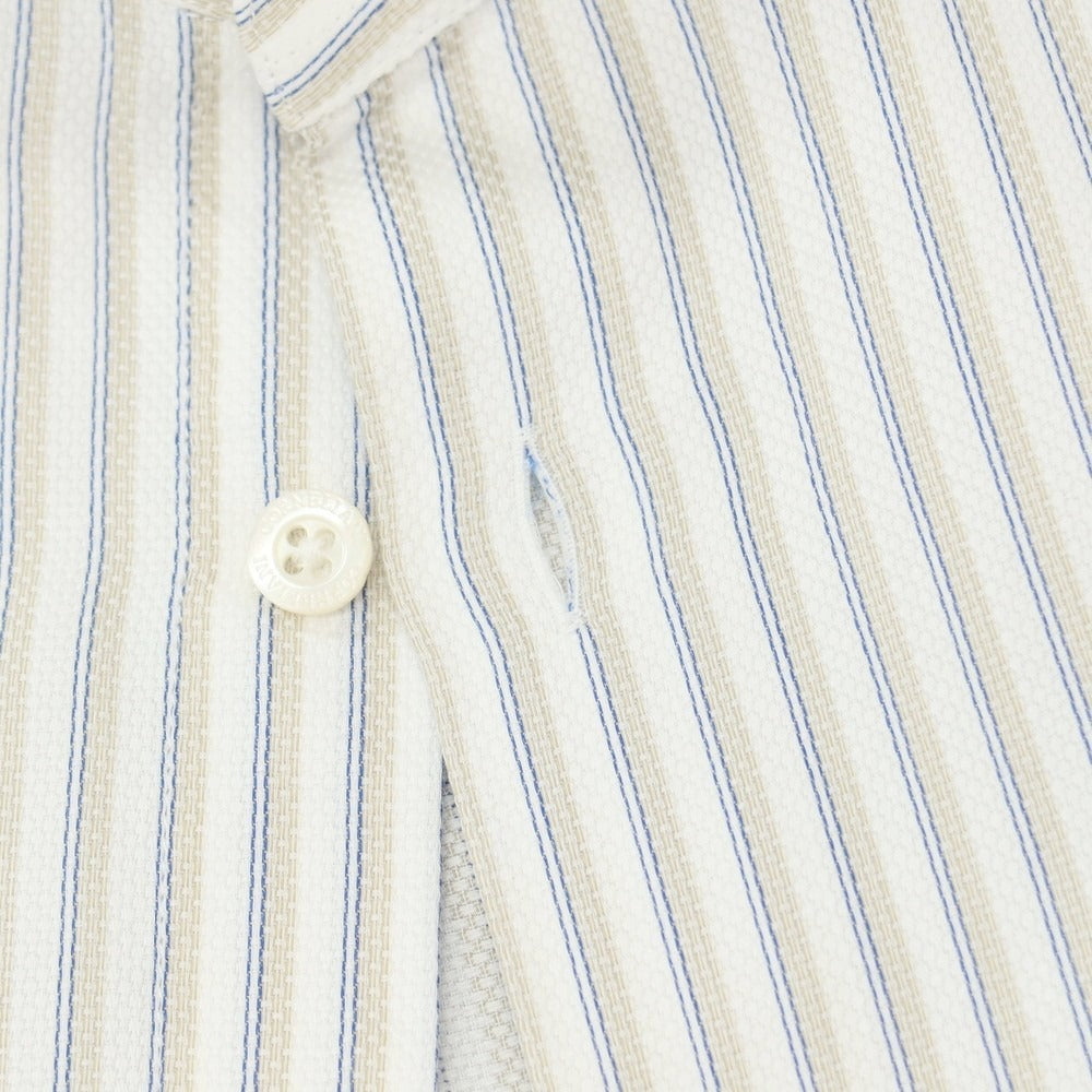 【中古】コルネリアーニ CORNELIANI コットン ストライプ ホリゾンタルカラー ドレスシャツ ホワイトxベージュ【サイズ38】【 状態ランクB 】【 メンズ 】