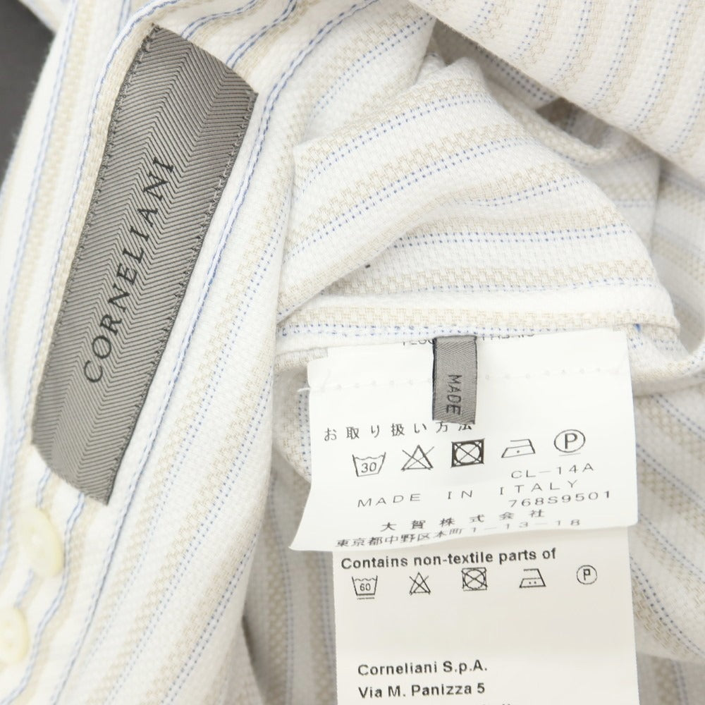 【中古】コルネリアーニ CORNELIANI コットン ストライプ ホリゾンタルカラー ドレスシャツ ホワイトxベージュ【サイズ38】【 状態ランクB 】【 メンズ 】
