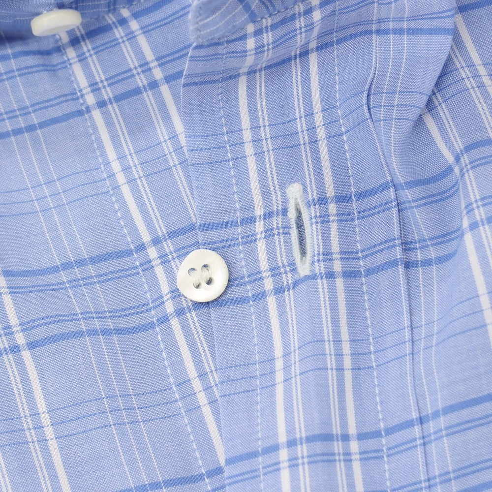 【中古】エルメネジルドゼニア Ermenegildo Zegna コットン チェック セミワイドカラー ドレスシャツ ブルーxホワイト【サイズ41】【 状態ランクC 】【 メンズ 】