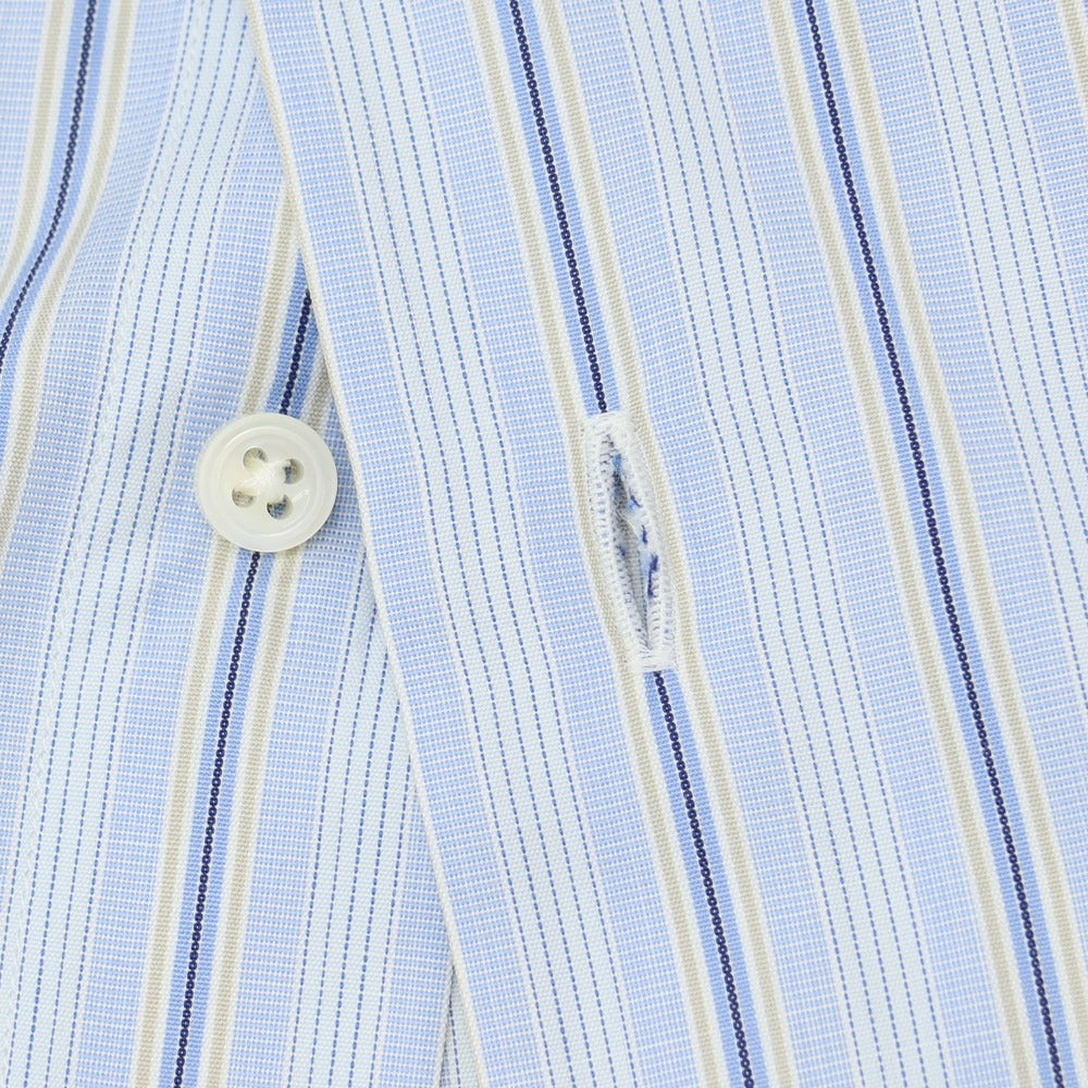 【中古】エルメネジルドゼニア Ermenegildo Zegna コットン ストライプ セミワイドカラー ドレスシャツ ライトブルーxホワイト【サイズ41】【 状態ランクC 】【 メンズ 】