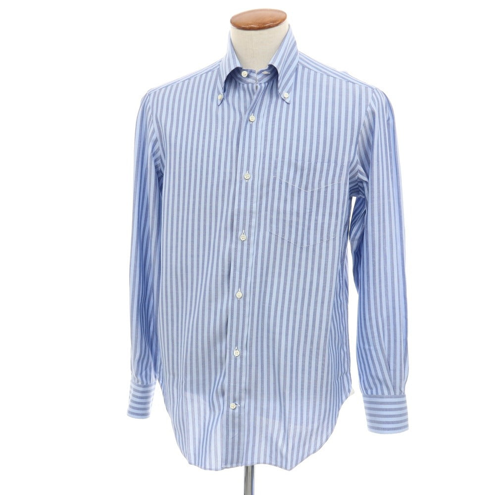 【中古】バルバ BARBA コットン ストライプ ボタンダウン ドレスシャツ ブルーxネイビー【サイズ40】【 状態ランクC 】【 メンズ 】
