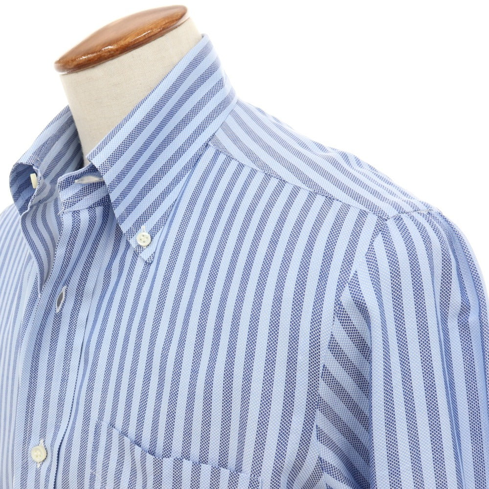 【中古】バルバ BARBA コットン ストライプ ボタンダウン ドレスシャツ ブルーxネイビー【サイズ40】【 状態ランクC 】【 メンズ 】