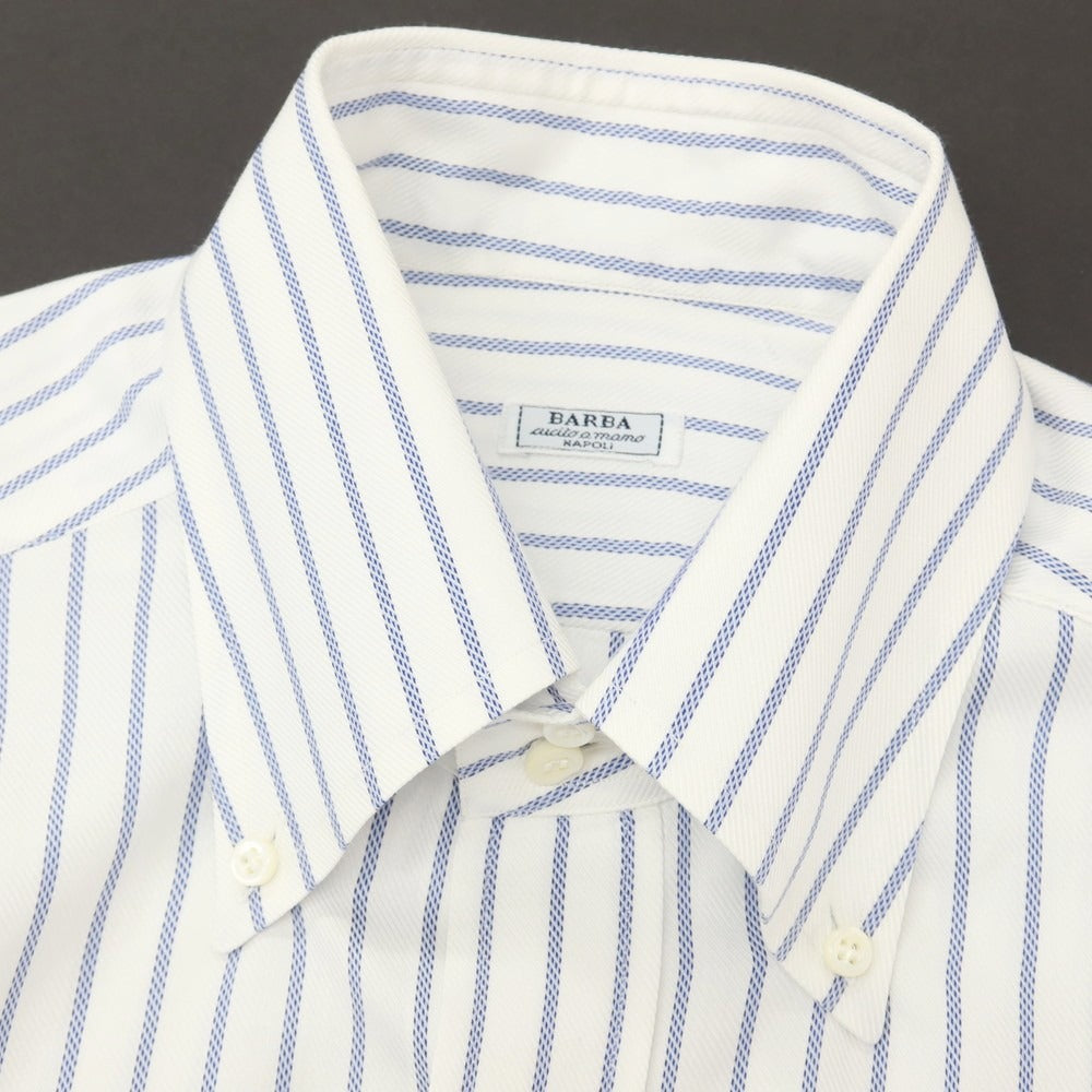 【中古】バルバ BARBA コットン ストライプ ドゥエボットーニ ボタンダウン ドレスシャツ ホワイトxネイビー【サイズ40】【 状態ランクC 】【 メンズ 】