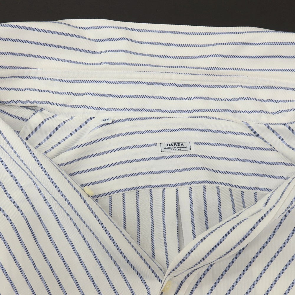 【中古】バルバ BARBA コットン ストライプ ドゥエボットーニ ボタンダウン ドレスシャツ ホワイトxネイビー【サイズ40】【 状態ランクC 】【 メンズ 】