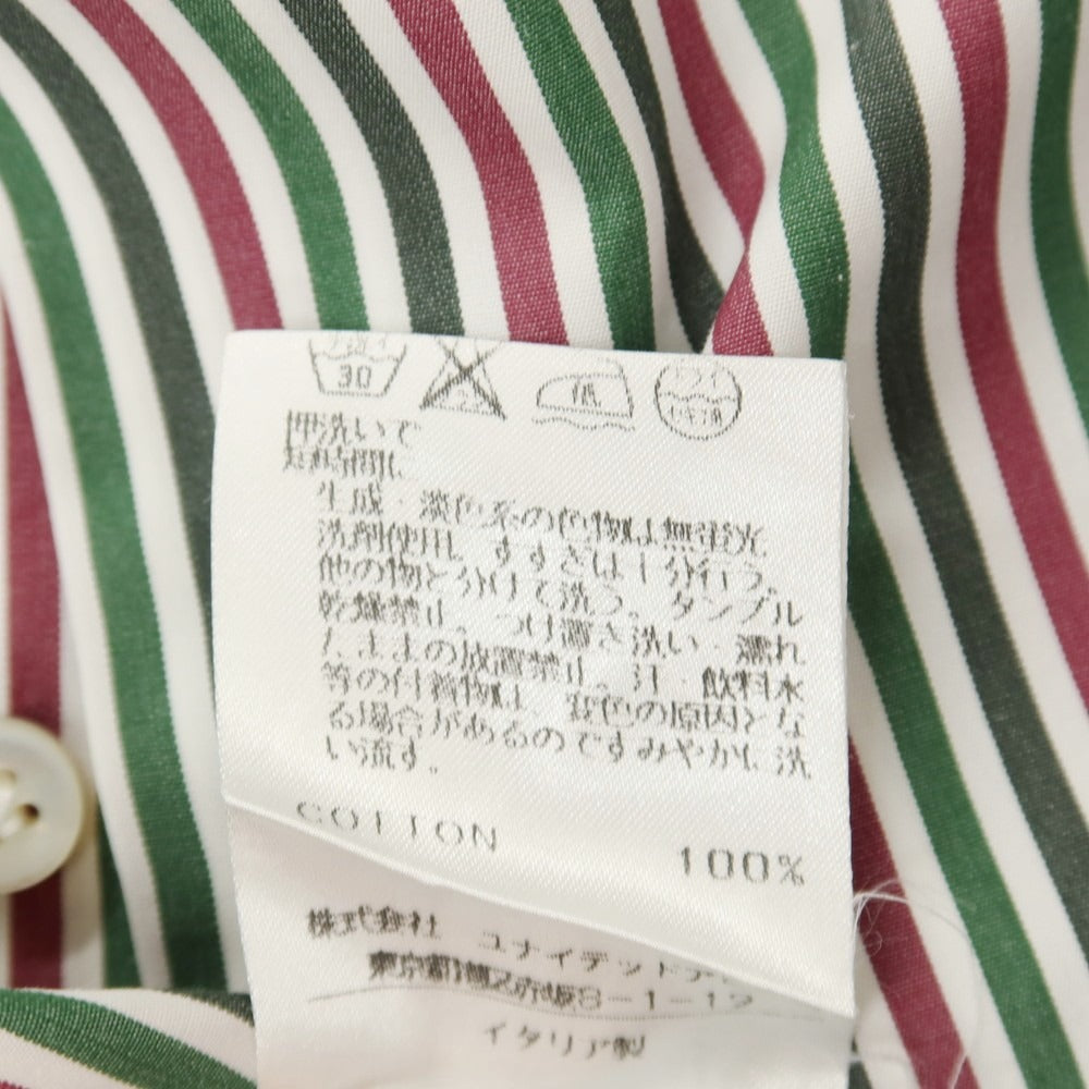 【中古】バルバ BARBA コットン ストライプ ワイドカラー ドレスシャツ グリーンxボルドー【サイズ41】【 状態ランクC 】【 メンズ 】