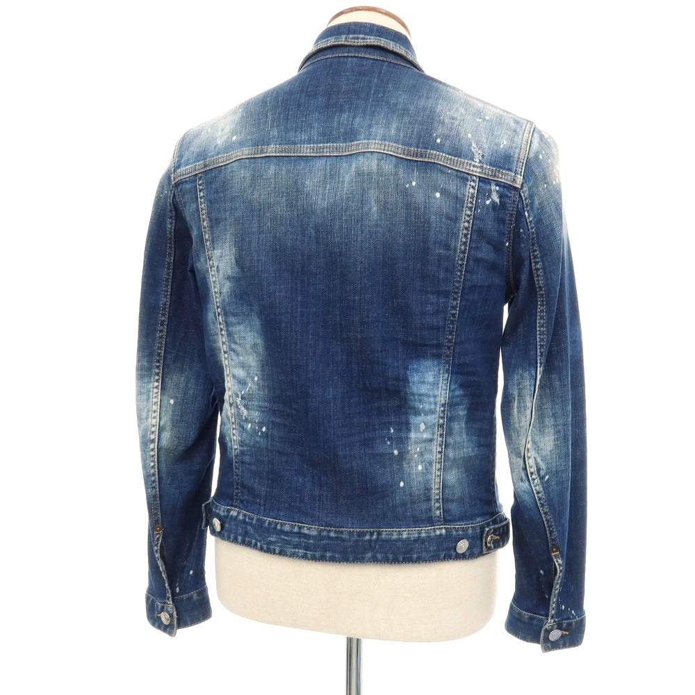 【中古】ディースクエアード DSQUARED2 ダメージ&ブリーチ加工 ストレッチ コットン デニムジャケット ネイビー【サイズ46】【 状態ランクB 】【 メンズ 】