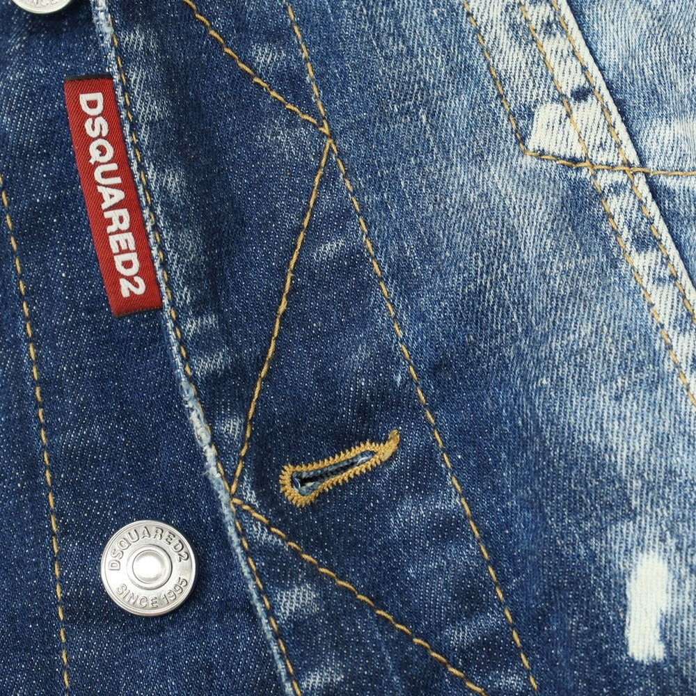 【中古】ディースクエアード DSQUARED2 ダメージ&ブリーチ加工 ストレッチ コットン デニムジャケット ネイビー【サイズ46】【 状態ランクB 】【 メンズ 】