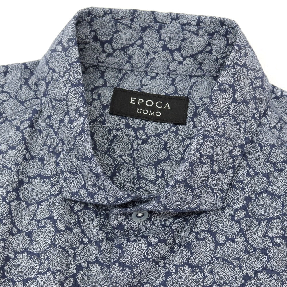 【中古】エポカウォモ EPOCA UOMO コットン ペイズリー プリント カジュアルシャツ ネイビー【サイズ46】【 状態ランクB 】【 メンズ 】