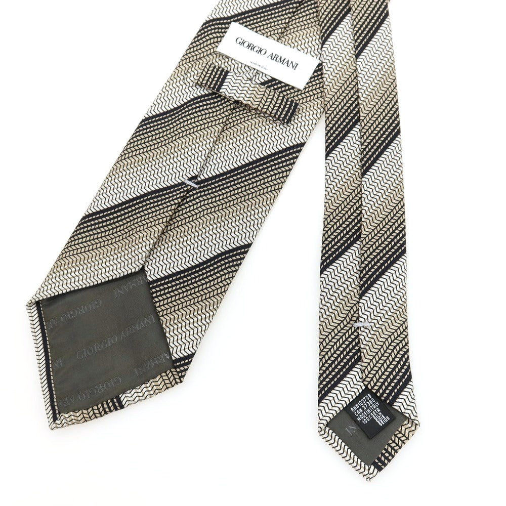 【中古】ジョルジオアルマーニ GIORGIO ARMANI シルク ストライプ柄ネクタイ ベージュxブラック【 状態ランクB 】【 メンズ 】