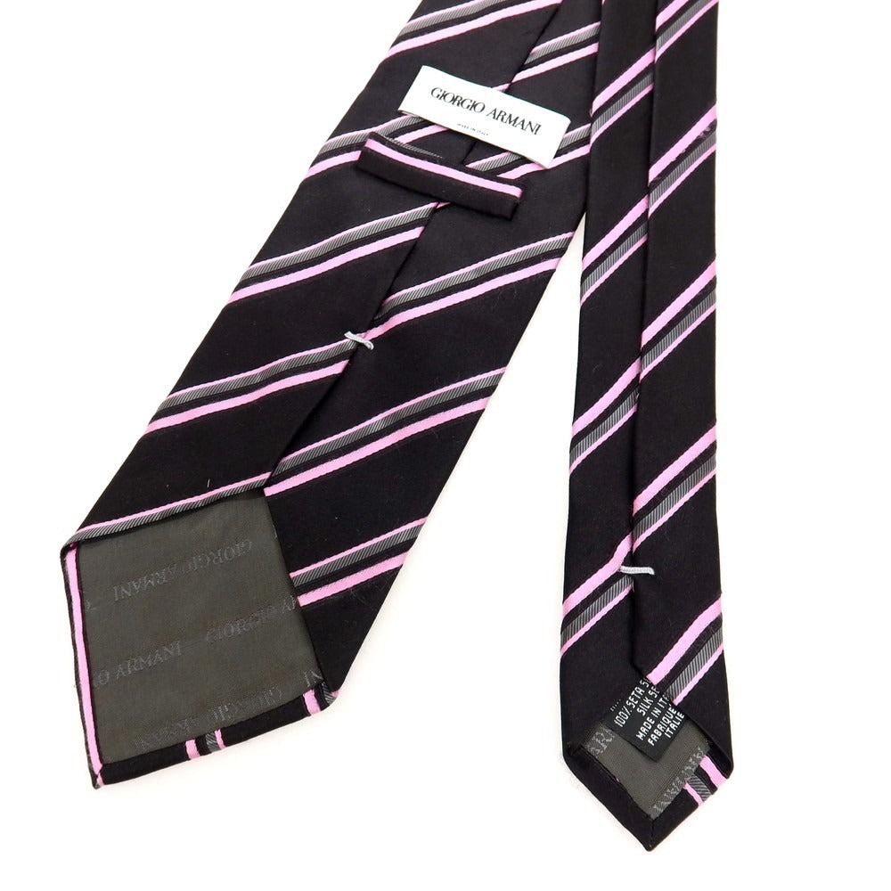 【中古】ジョルジオアルマーニ GIORGIO ARMANI シルク ストライプ柄ネクタイ ブラックxピンク【 状態ランクC 】【 メンズ 】