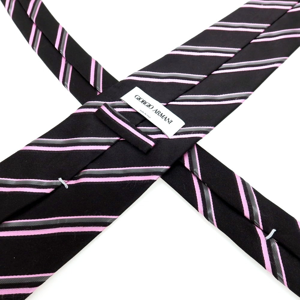 【中古】ジョルジオアルマーニ GIORGIO ARMANI シルク ストライプ柄ネクタイ ブラックxピンク【 状態ランクC 】【 メンズ 】