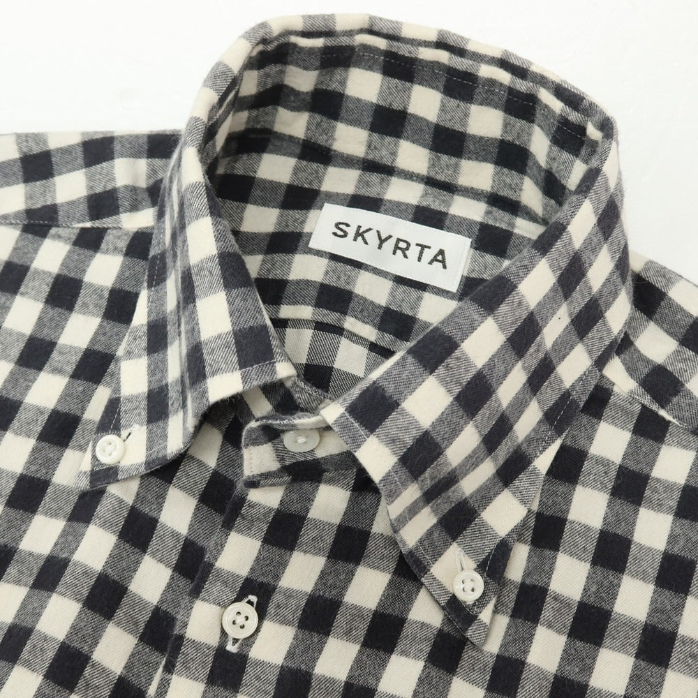 【中古】スキルタ SKYRTA 起毛コットン チェック ボタンダウン カジュアルシャツ ブラックxホワイト【サイズ39】【 状態ランクB 】【 メンズ 】