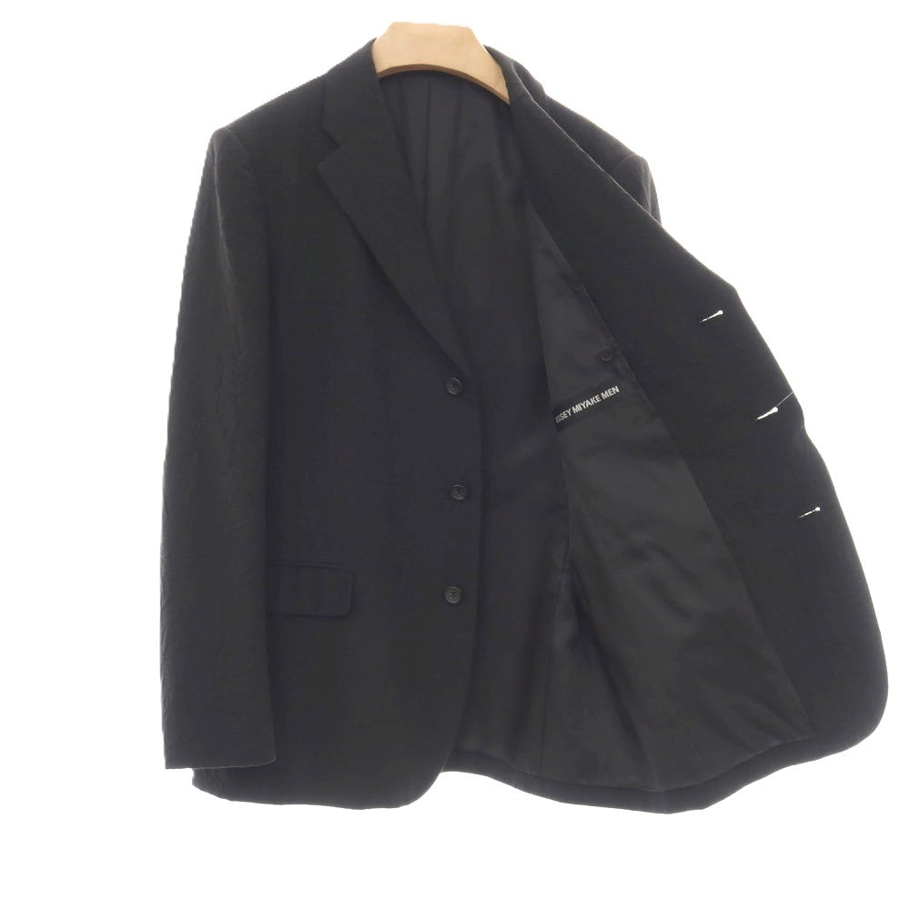 【中古】イッセイミヤケ メン ISSEY MIYAKE MEN シワ加工 リネンウールキュプラ 3つボタンスーツ セットアップ ブラック【サイズ2】【 状態ランクC 】【 メンズ 】