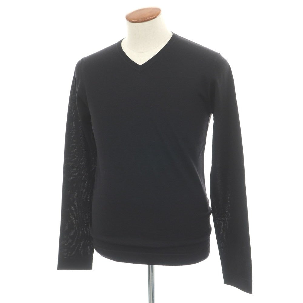 【中古】ジルサンダー JIL SANDER ハイゲージ ウールシルク Vネック プルオーバーニット ブラック【サイズ48】【 状態ランクB 】【 メンズ 】
