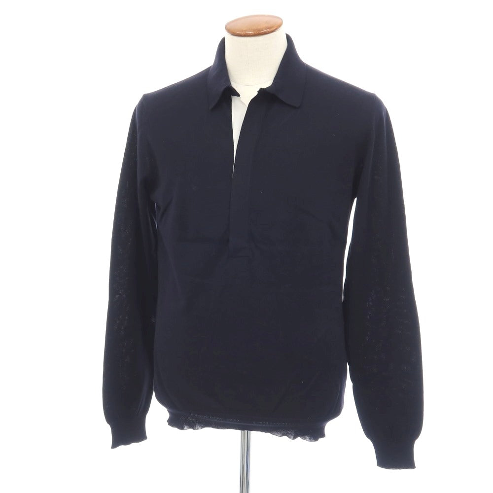 【中古】ジルサンダー JIL SANDER コットン 長袖 ポロニット ネイビー【サイズ48】【 状態ランクB 】【 メンズ 】
