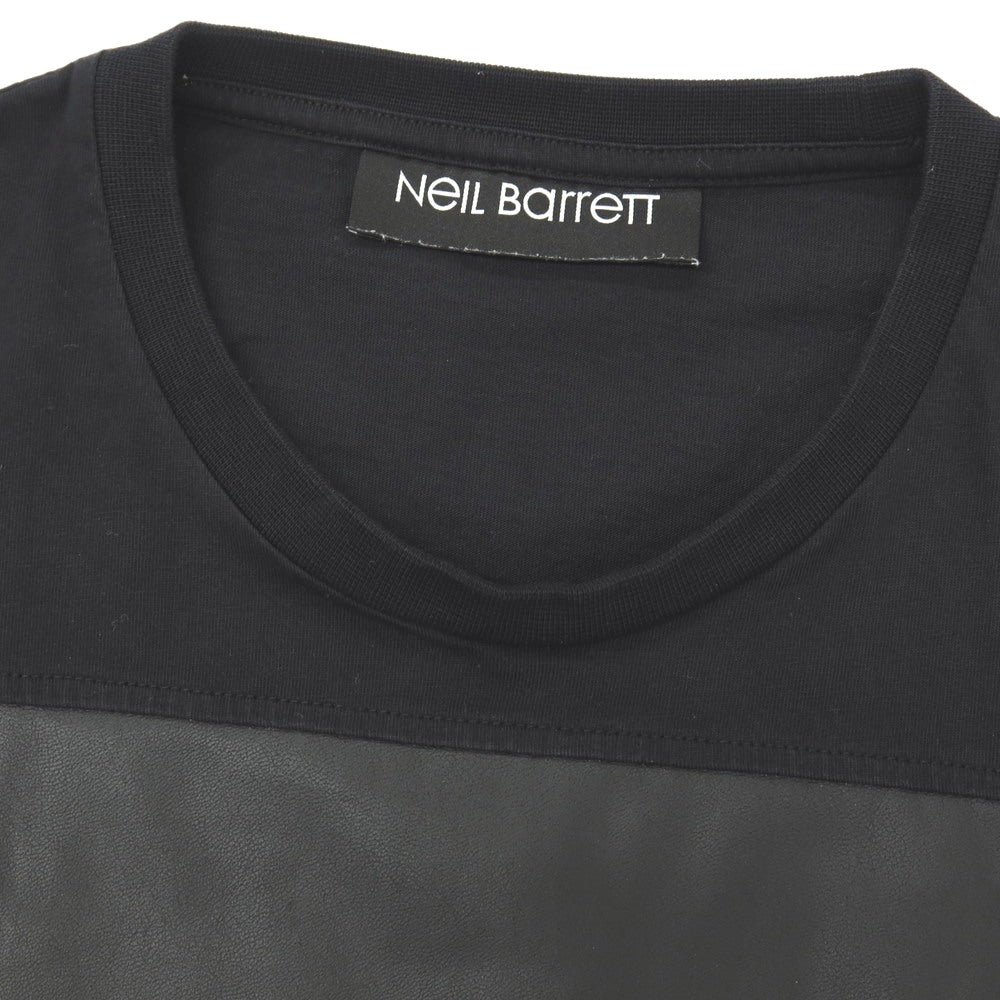 【中古】ニールバレット NEIL BARRETT コットン 異素材切り替えデザイン クルーネック 半袖Tシャツ ブラック【サイズL】【 状態ランクB 】【 メンズ 】