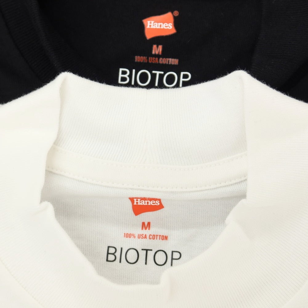 【中古】ビオトープ BIOTOP HANES製 USAコットン モックネック 半袖Tシャツ 2枚セット ブラックxホワイト【サイズM】【 状態ランクA 】【 メンズ 】