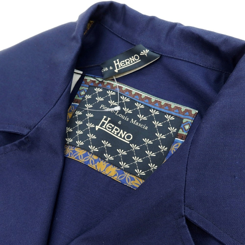【中古】【未使用】ヘルノ Herno × Pierre-Louis Mascia コットンリネン ベルテッドコート ライトネイビー【サイズ46】【 状態ランクS 】【 メンズ 】