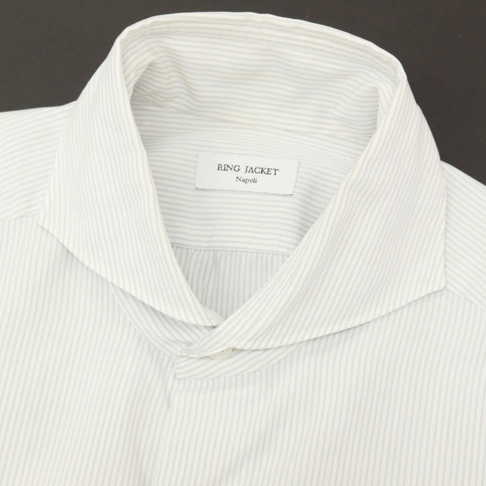 【中古】リングヂャケット RING JACKET Napoli コットン ストライプ カッタウェイ ドレスシャツ ホワイトxブルー【サイズ40】【 状態ランクC 】【 メンズ 】