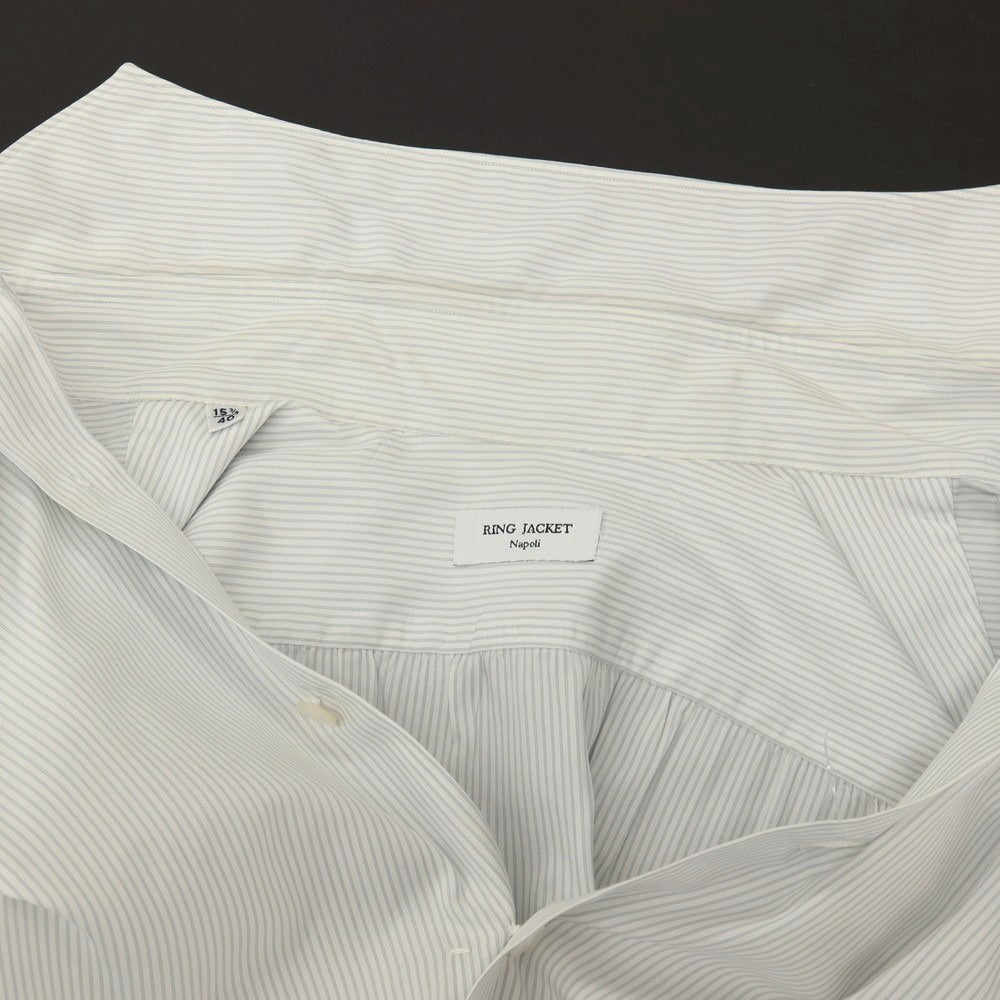 【中古】リングヂャケット RING JACKET Napoli コットン ストライプ カッタウェイ ドレスシャツ ホワイトxブルー【サイズ40】【 状態ランクC 】【 メンズ 】