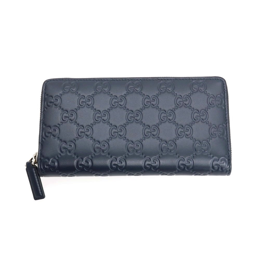 【中古】グッチ GUCCI レザー GG柄 ラウンドファスナー 長財布 ネイビー【 状態ランクB 】【 メンズ 】
