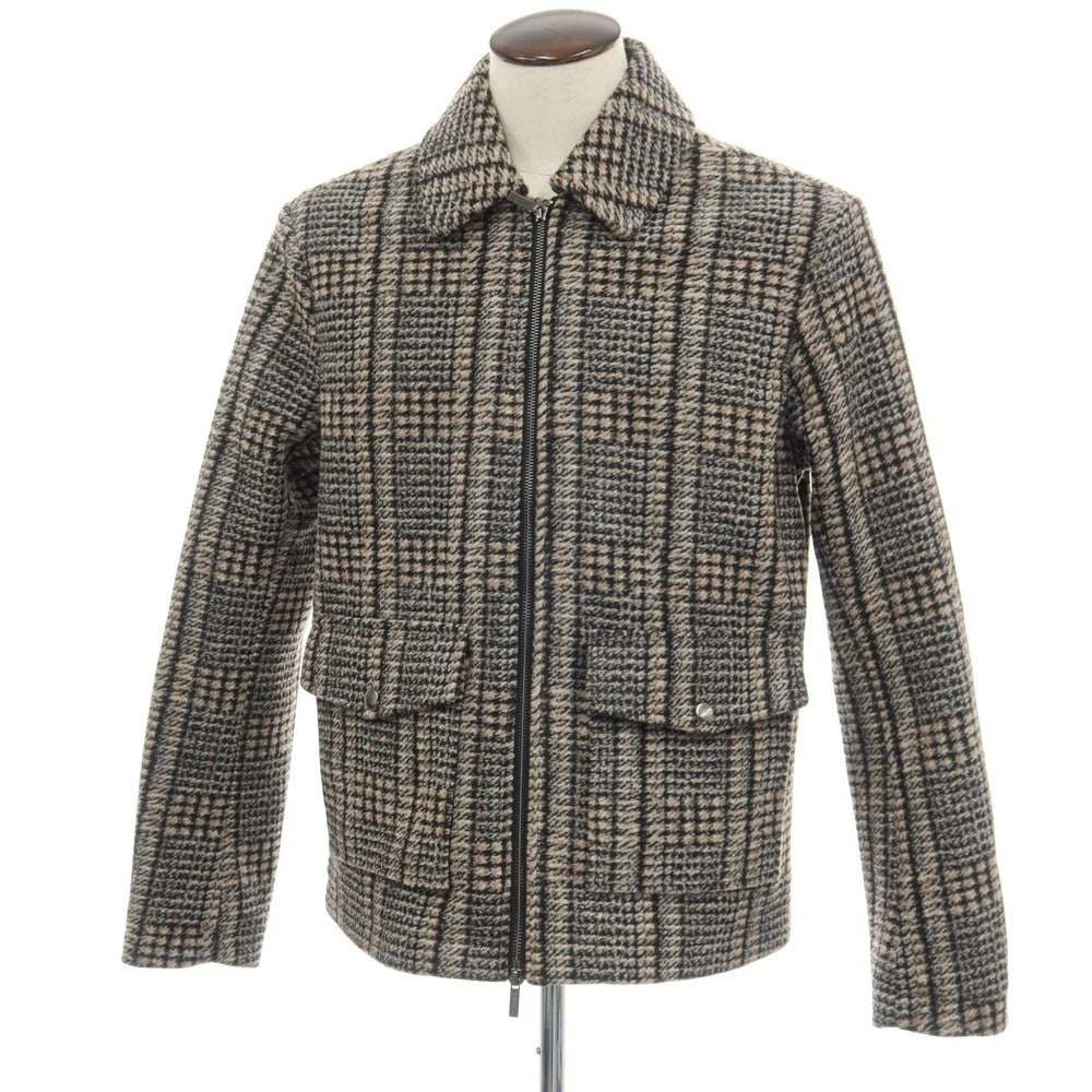 【新品】ガウディ GAUDI ポリエステル ジャージー チェック ダブルジップブルゾン ベージュxブラック【サイズL】【 状態ランクN 】【 メンズ 】