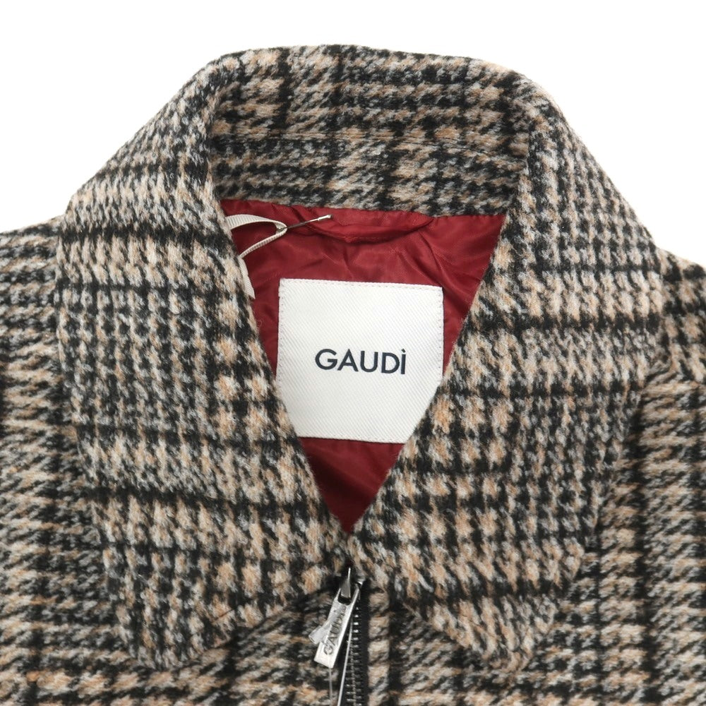 【新品】ガウディ GAUDI ポリエステル ジャージー チェック ダブルジップブルゾン ベージュxブラック【サイズL】【 状態ランクN 】【 メンズ 】