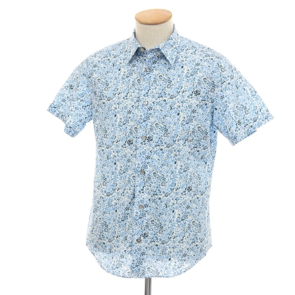 【中古】ポールスミス Paul Smith コットン 花柄 ボタニカル プリント 半袖シャツ ブルー系【サイズS】【 状態ランクA 】【 メンズ 】