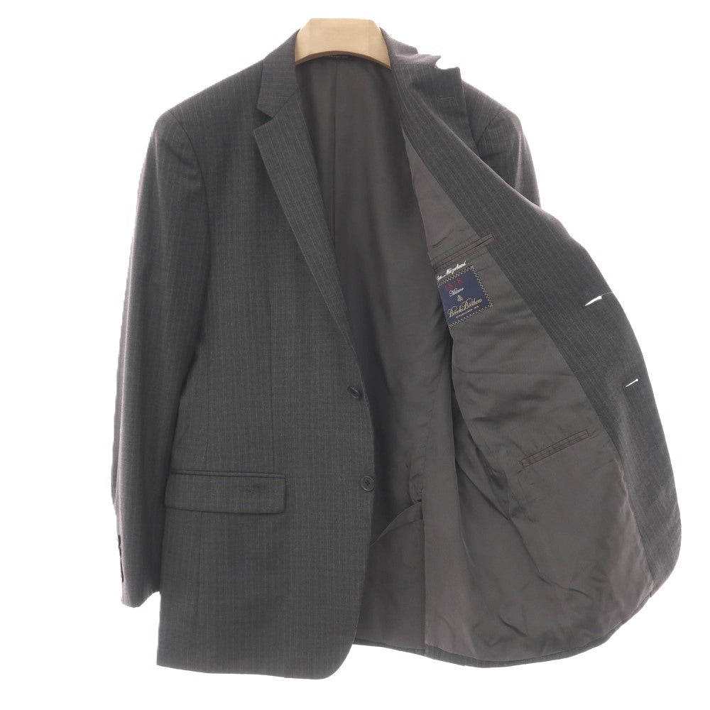 【中古】ブルックスブラザーズ Brooks Brothers Milano サクソンウール ストライプ 2つボタンスーツ グレー【サイズ40REG/34W】【 状態ランクC 】【 メンズ 】