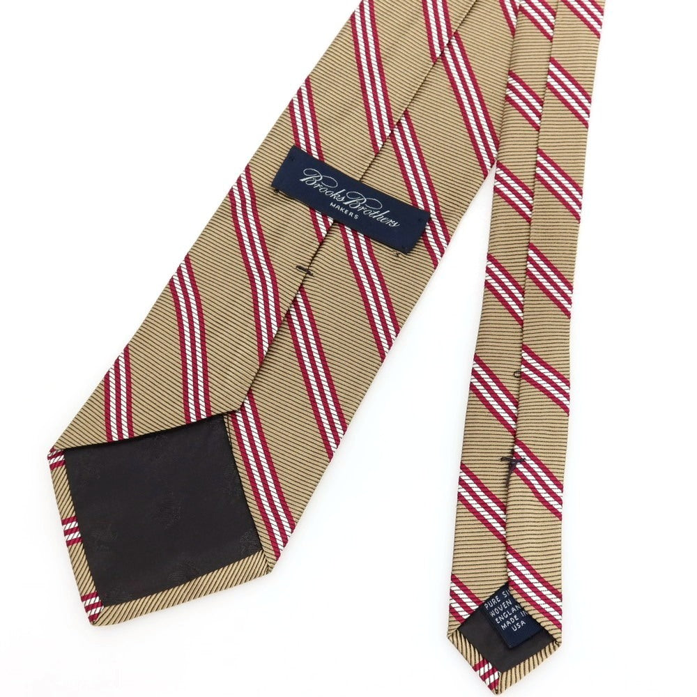 【中古】ブルックスブラザーズ Brooks Brothers MAKERS シルク ストライプ柄ネクタイ ベージュxパープルピンク【 状態ランクC 】【 メンズ 】