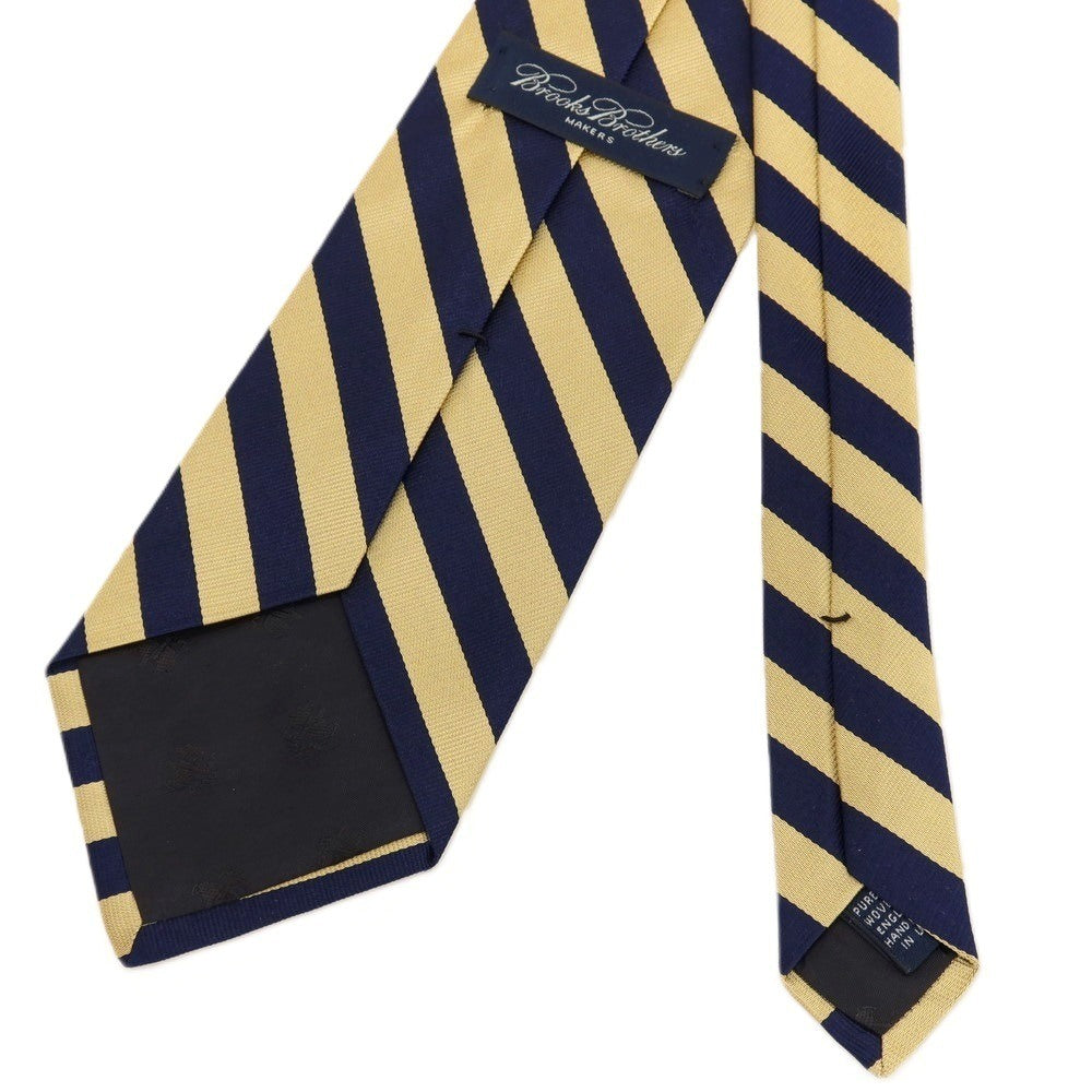 【中古】ブルックスブラザーズ Brooks Brothers MAKERS シルク ストライプ柄ネクタイ ネイビーxイエローベージュ系【 状態ランクB 】【 メンズ 】