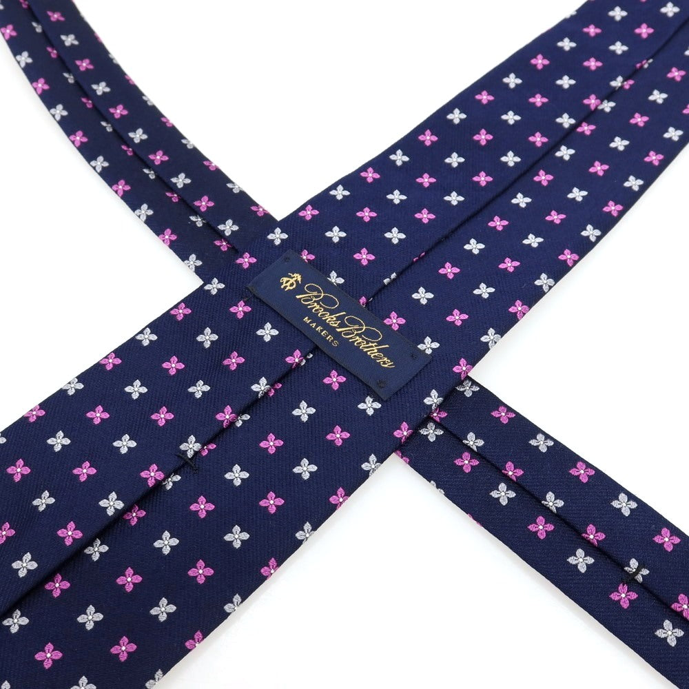 【中古】ブルックスブラザーズ Brooks Brothers MAKERS シルク 花小紋柄ネクタイ ネイビーxピンク【 状態ランクC 】【 メンズ 】